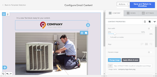 configure email template content