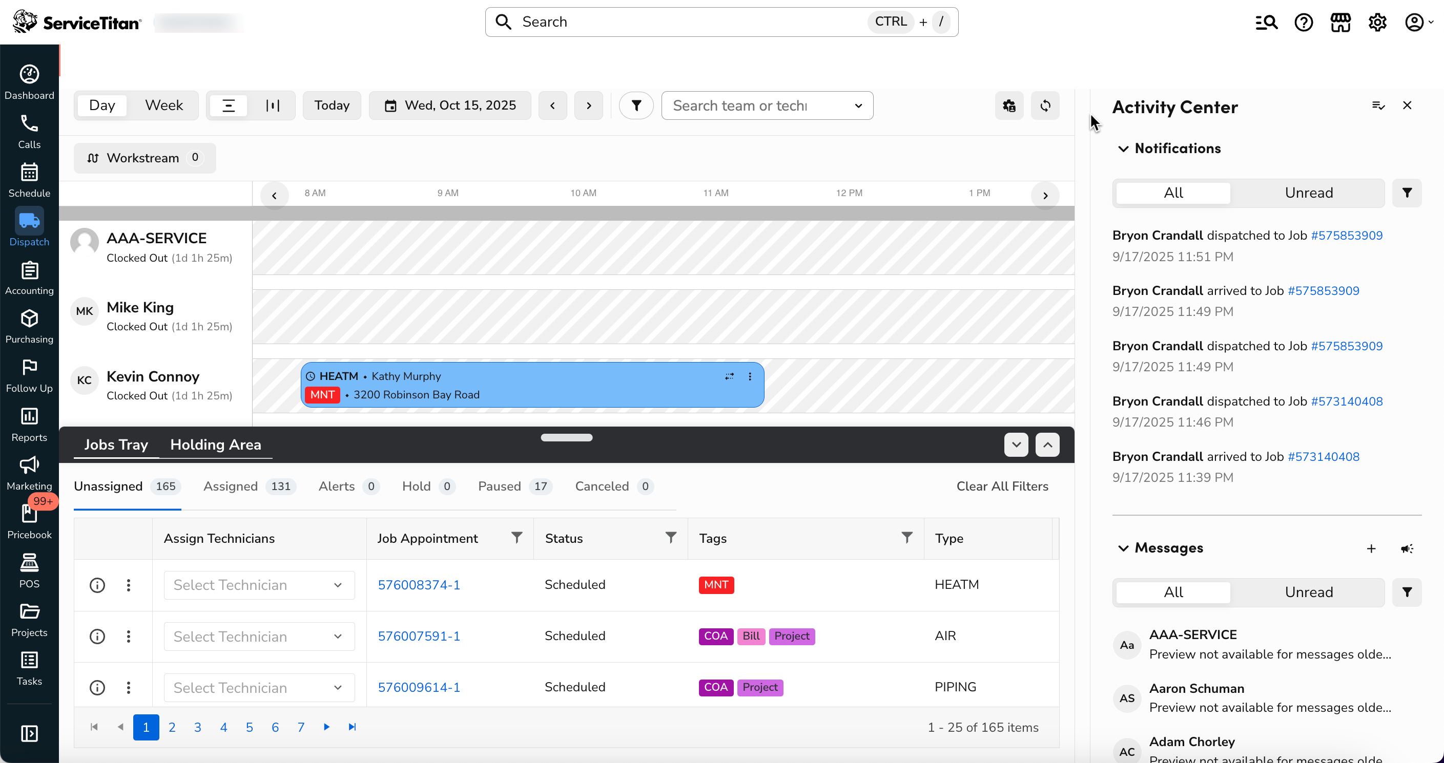 Image displaying the Dispatching screen.
