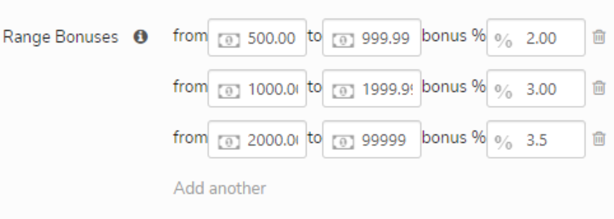 Range Bonuses screen