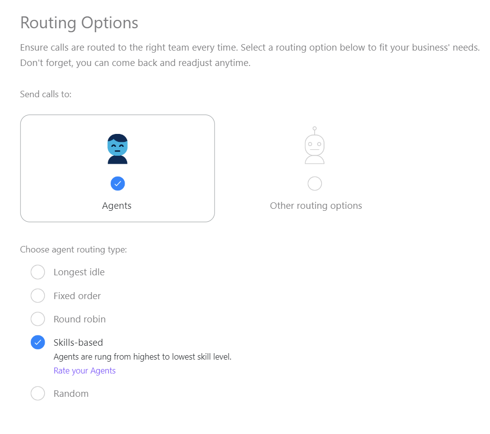 The Routing Options for the Ai contact centers