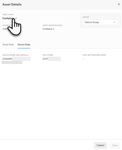 A cursor clicking Asset Name on the Asset Details screen.