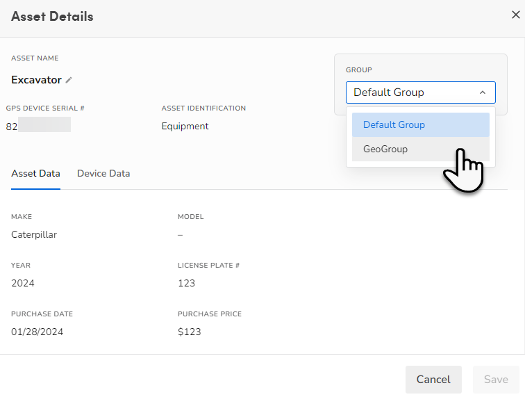 A cursor selecting a group from the Group dropdown.