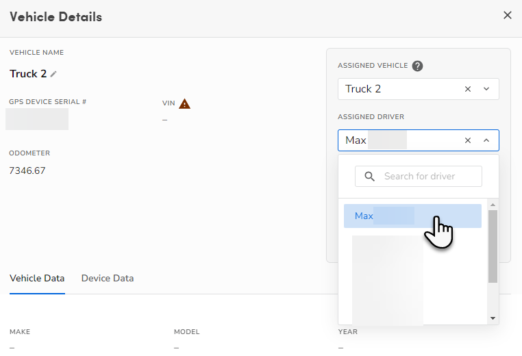 Select assigned driver