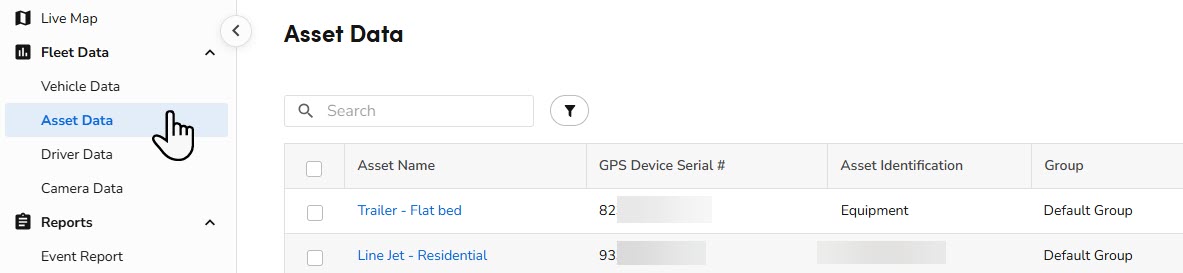 A cursor clicking the Asset Data section.