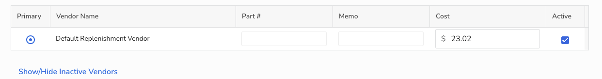 Default replenishment vendor - CPBP