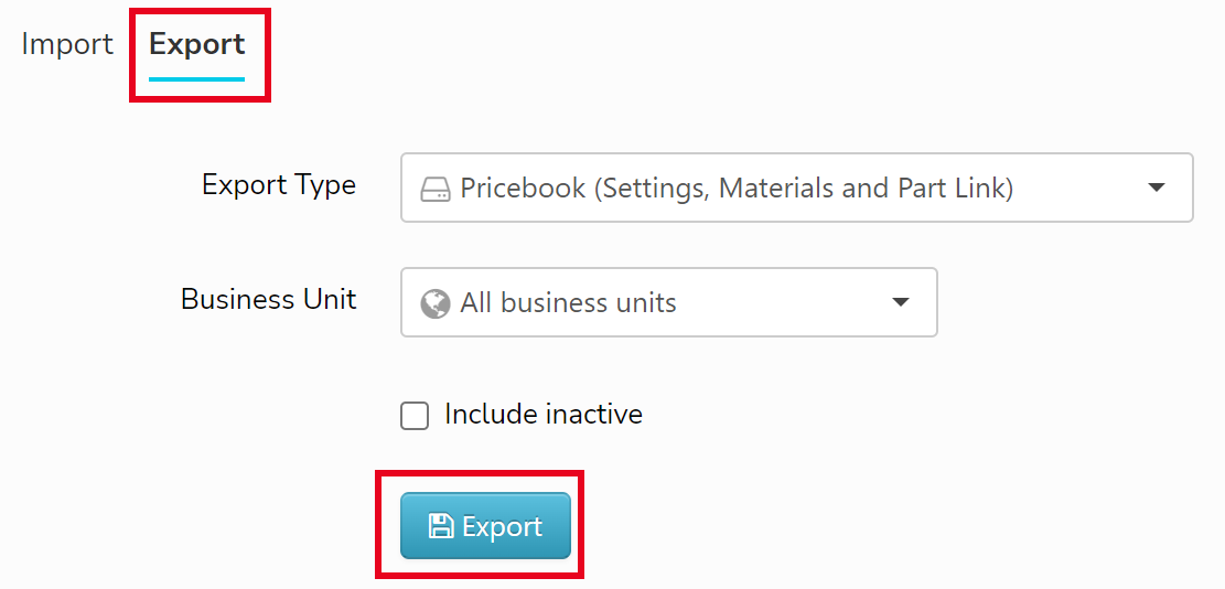 Pricebook Export Button