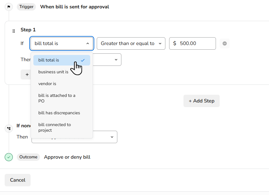 A cursor selecting bill total is from the If dropdown.