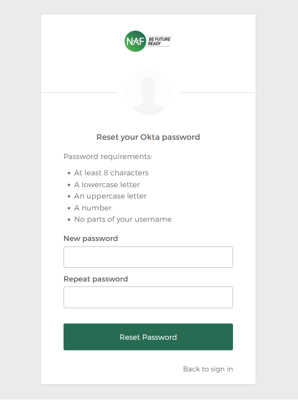 set new password in okta