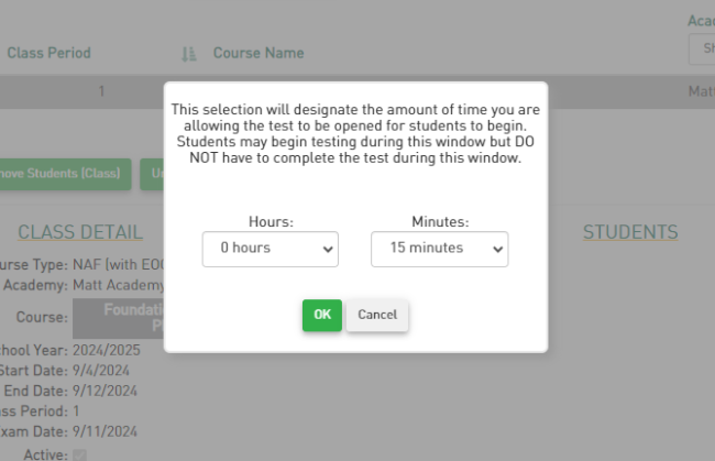 EOC Pic 3 - Choose time for exam