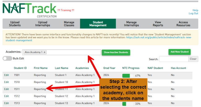 Student Progress Step 2