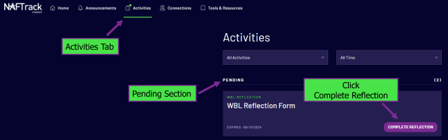 NAFTrack Students ReflectionForm ActivitiesTab Directions