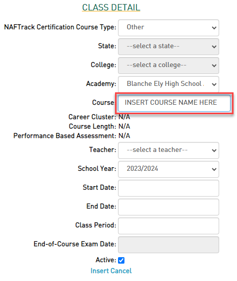 naftrack add new course form