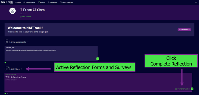 NAFTrack Students HP ReflectionForm Directions