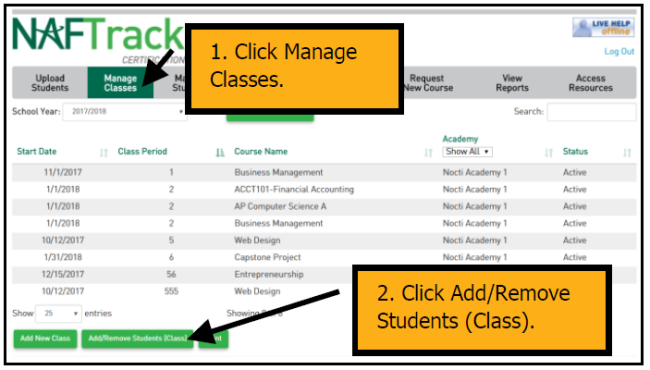 adding students to class 1