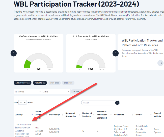 WBL Tracker Select Activity