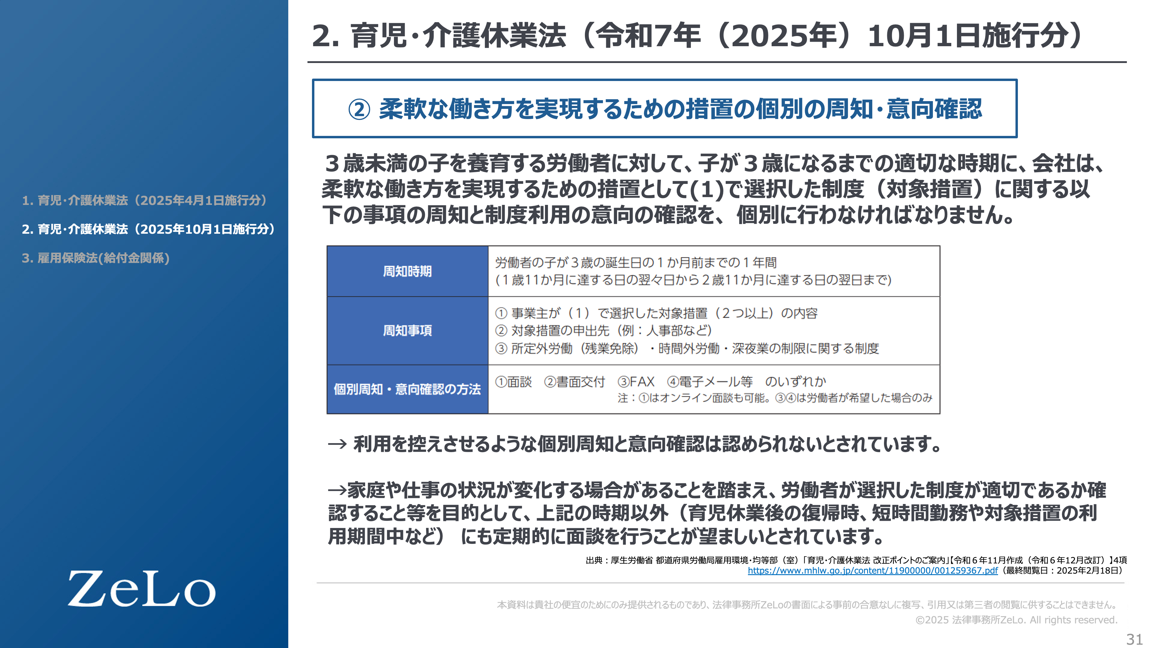 柔軟な働き方を実現するための措置の個別周知・意向確認