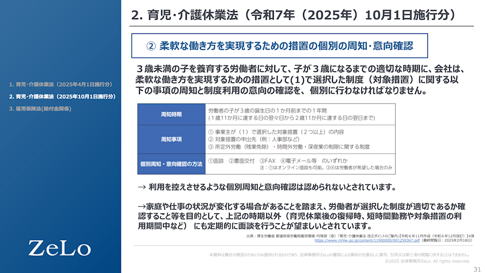 柔軟な働き方を実現するための措置の個別周知・意向確認