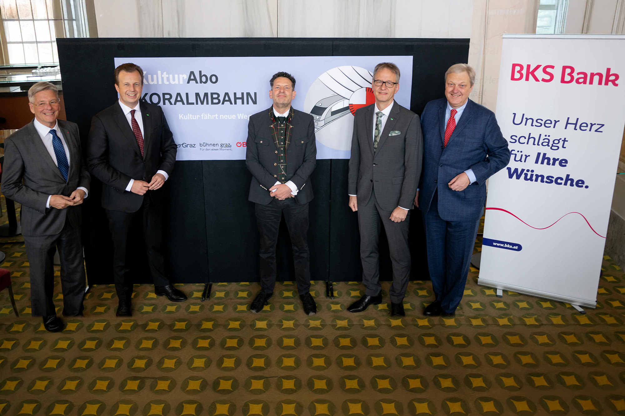 5 Personen präsentieren die neue Kultur-Initiative Kulturabo Koralmbahn