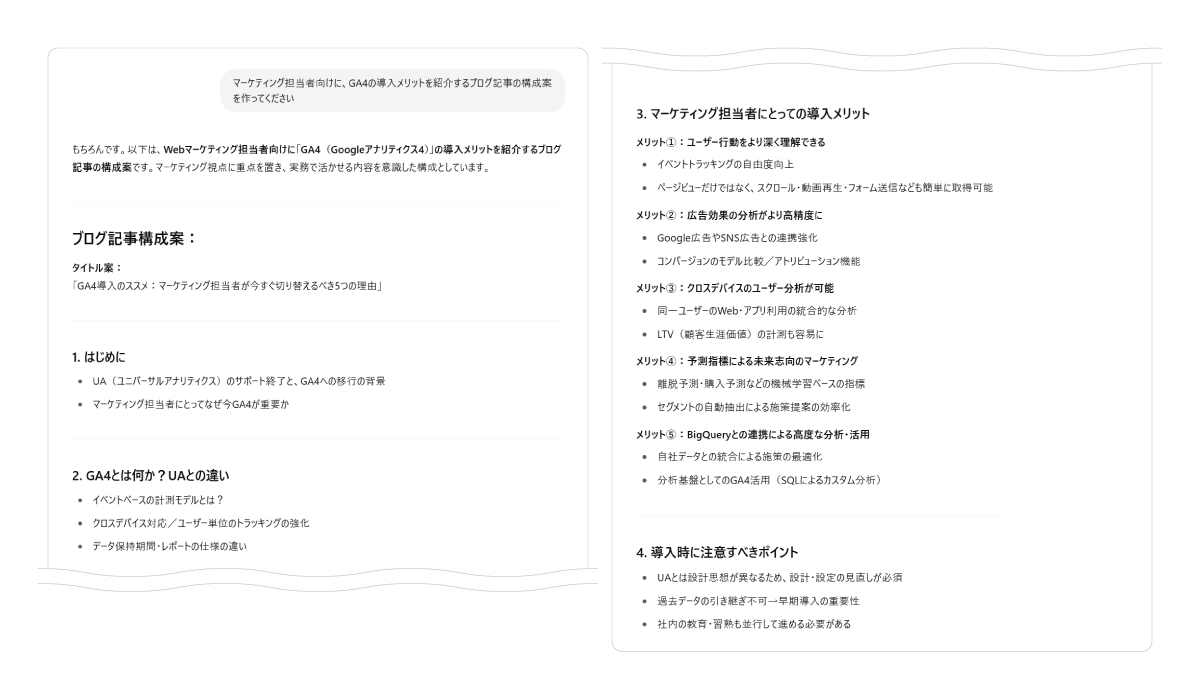 ChatGPTとの会話ログ：コンテンツマーケティングのプロンプト
