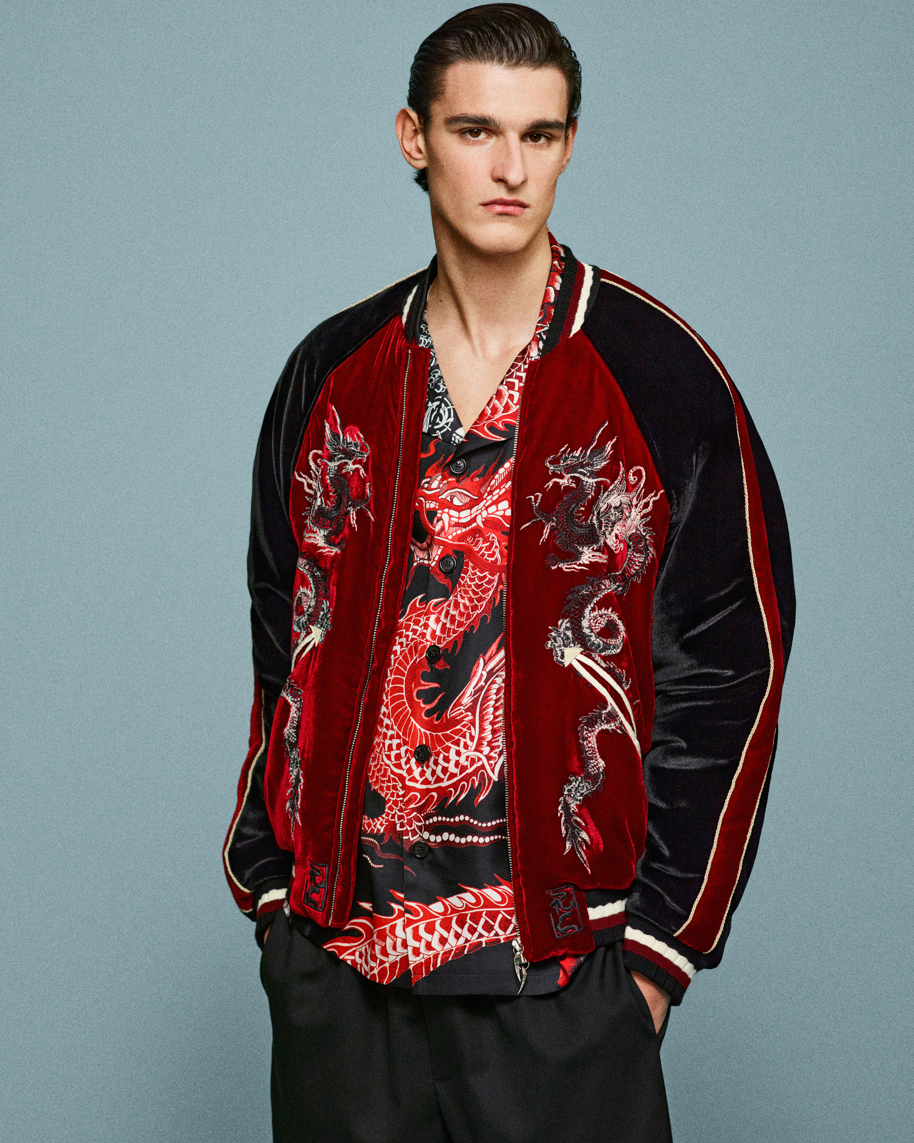 Bomber Jacket With Dragons in Purple for Men | Roberto Cavalli®