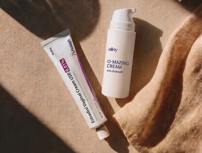 O-mazing & Vaginal Cream on brown background