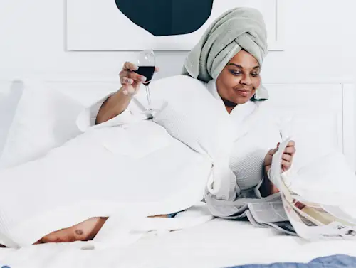 Lady laying down in robe