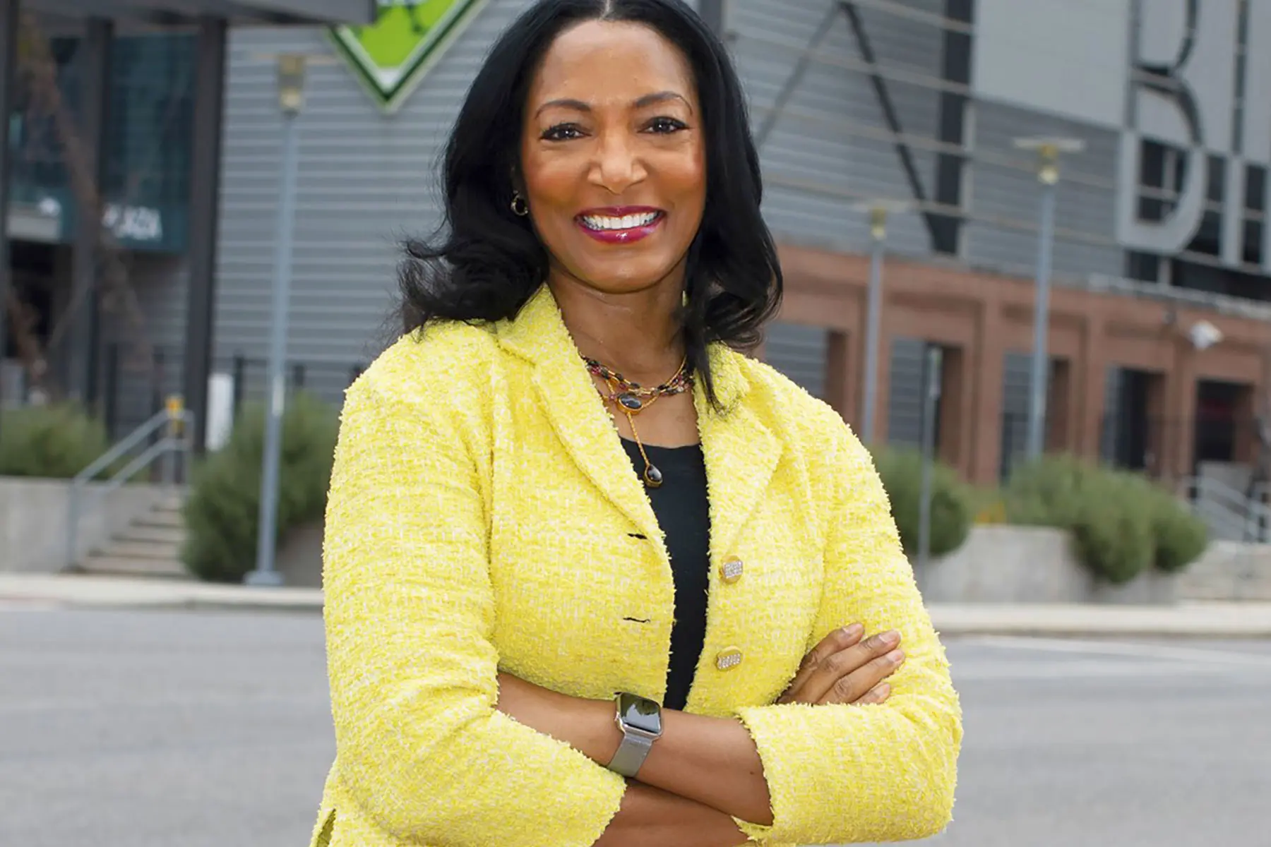 Dr. Jayne Morgan wearing bright yellow jacket.