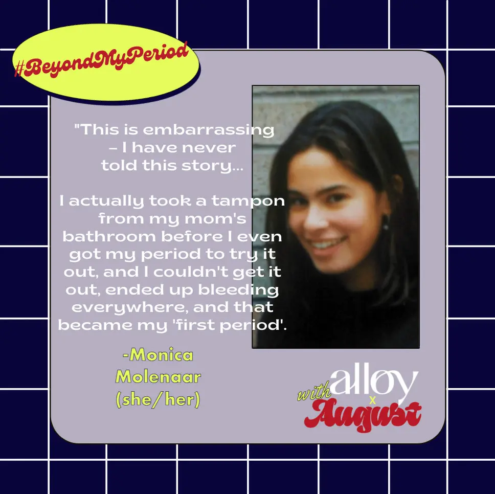 Branded graphic by August x Alloy showing Monica Molenaar as a pre-teen. 