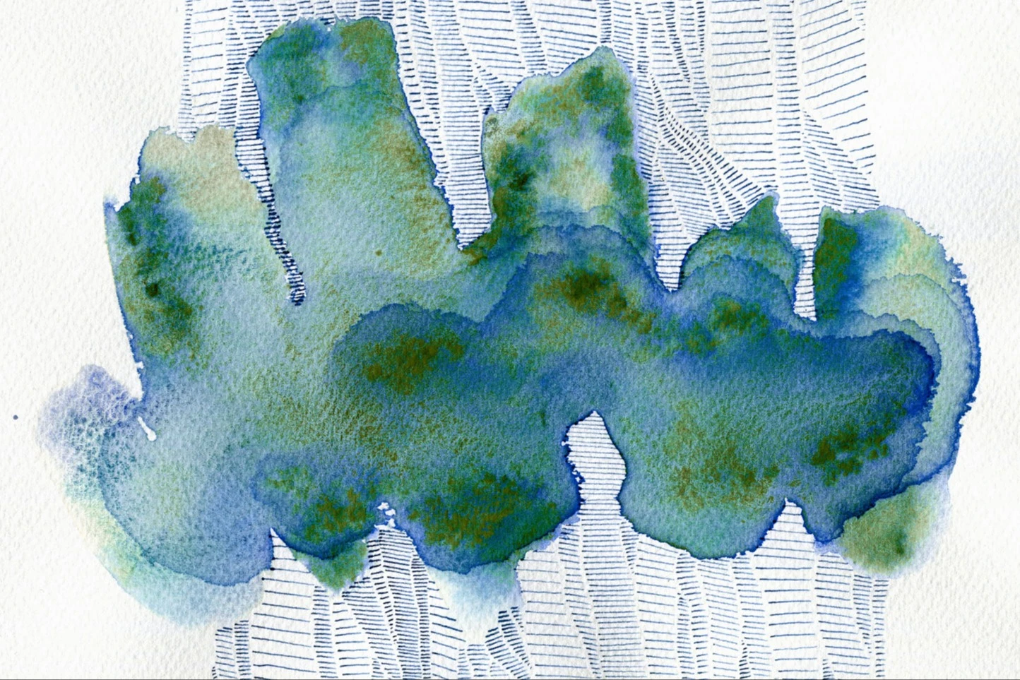 Watercolor abstraction in liquid shape in blues and greens on heavy paper. AW468