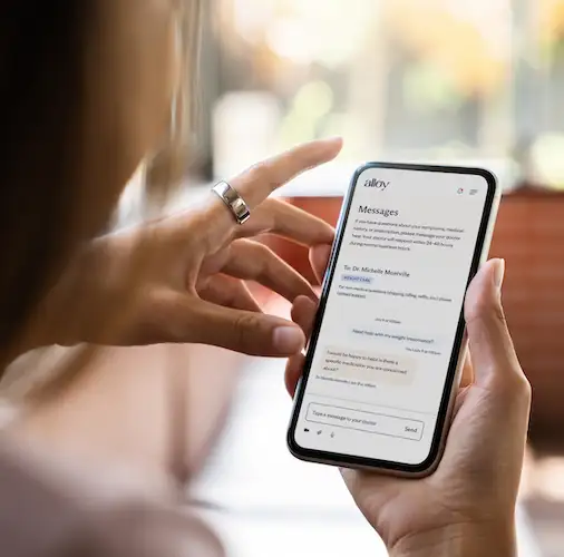 Woman looking at phone messages