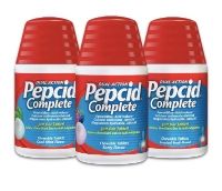 PEPCID COMPLETE® The Dual Action Pepcid Complete® Chewable Tablets come in tropical, berry, and cool mint flavors.