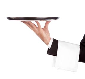 waiter holding up a tray