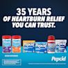 Variety of PEPCID® heartburn relief products including gummies and tablets, highlighting 35 years of trusted relief.