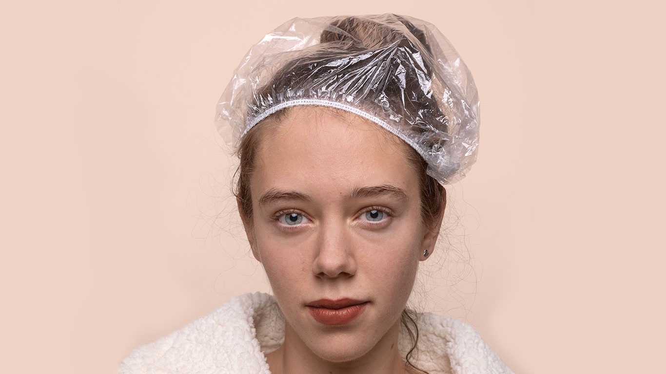 Woman with shower cap