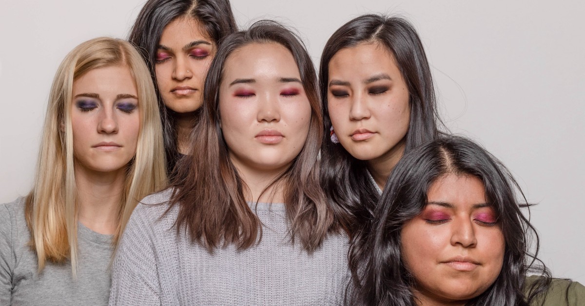 Women with closed eyes and eyeshadow