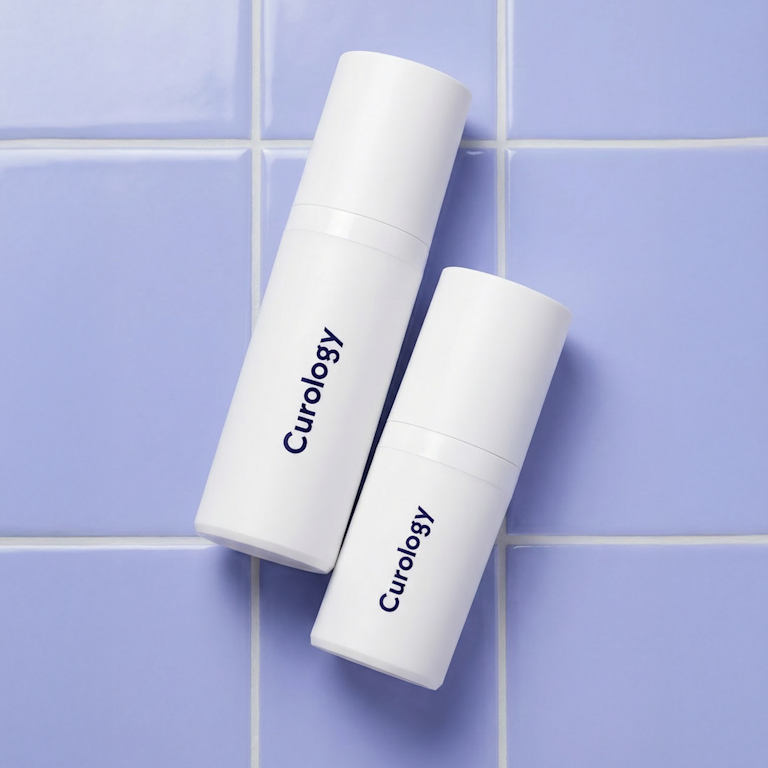 Curology prescription skincare bottles on tile; Curology dermatology providers recommend clinically tested formulas over beef tallow due to contamination and oxidation risks.