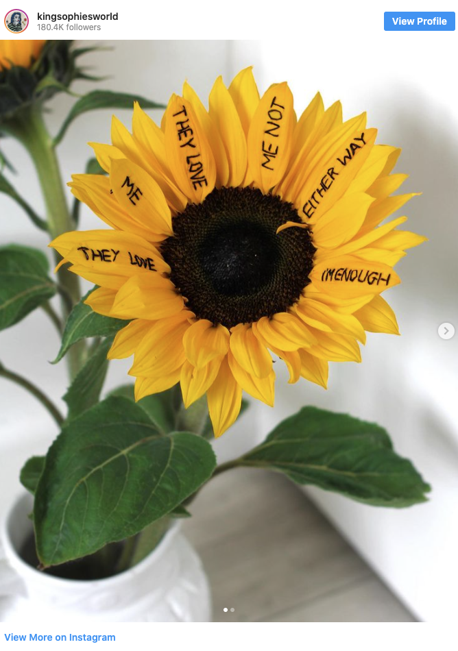 Sophie King instragram screenshot of sunflower