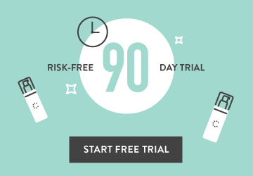 Free trial graphic with clock and "free trial" button