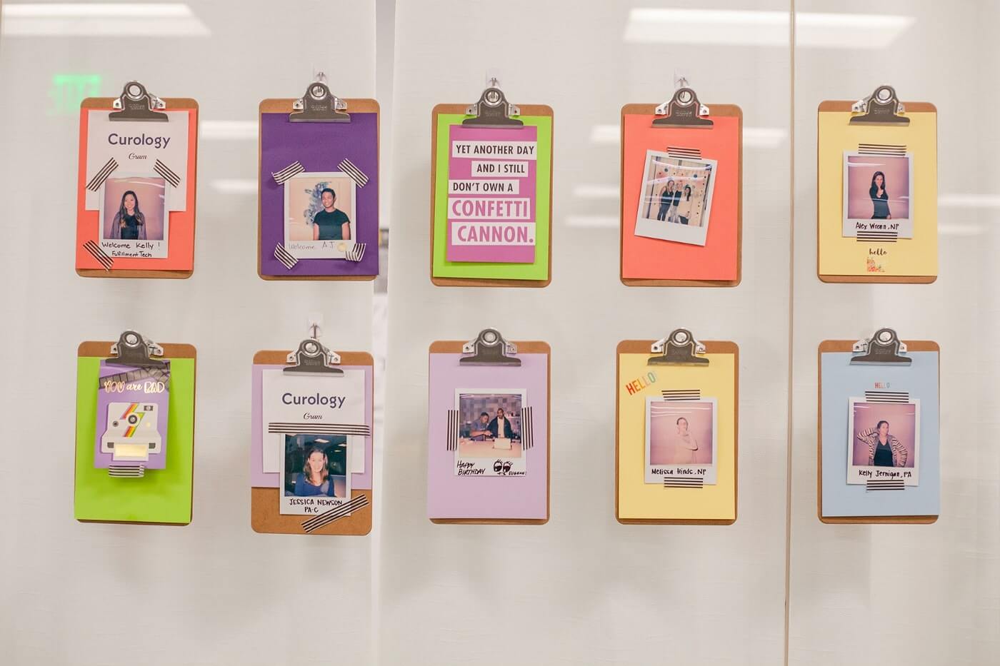 Clipboards with images on glass