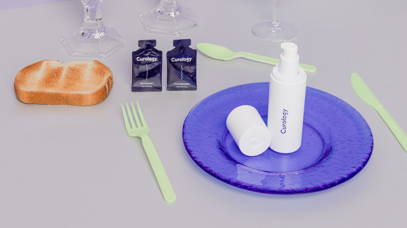 Curology bottle on plate by toast