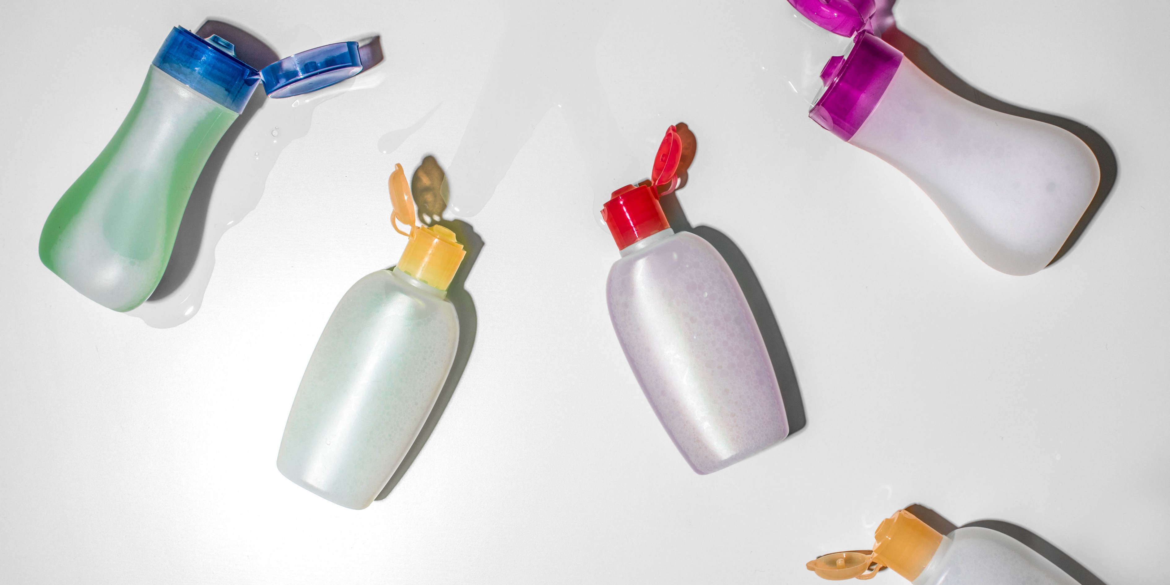 Bottles with different color tops 