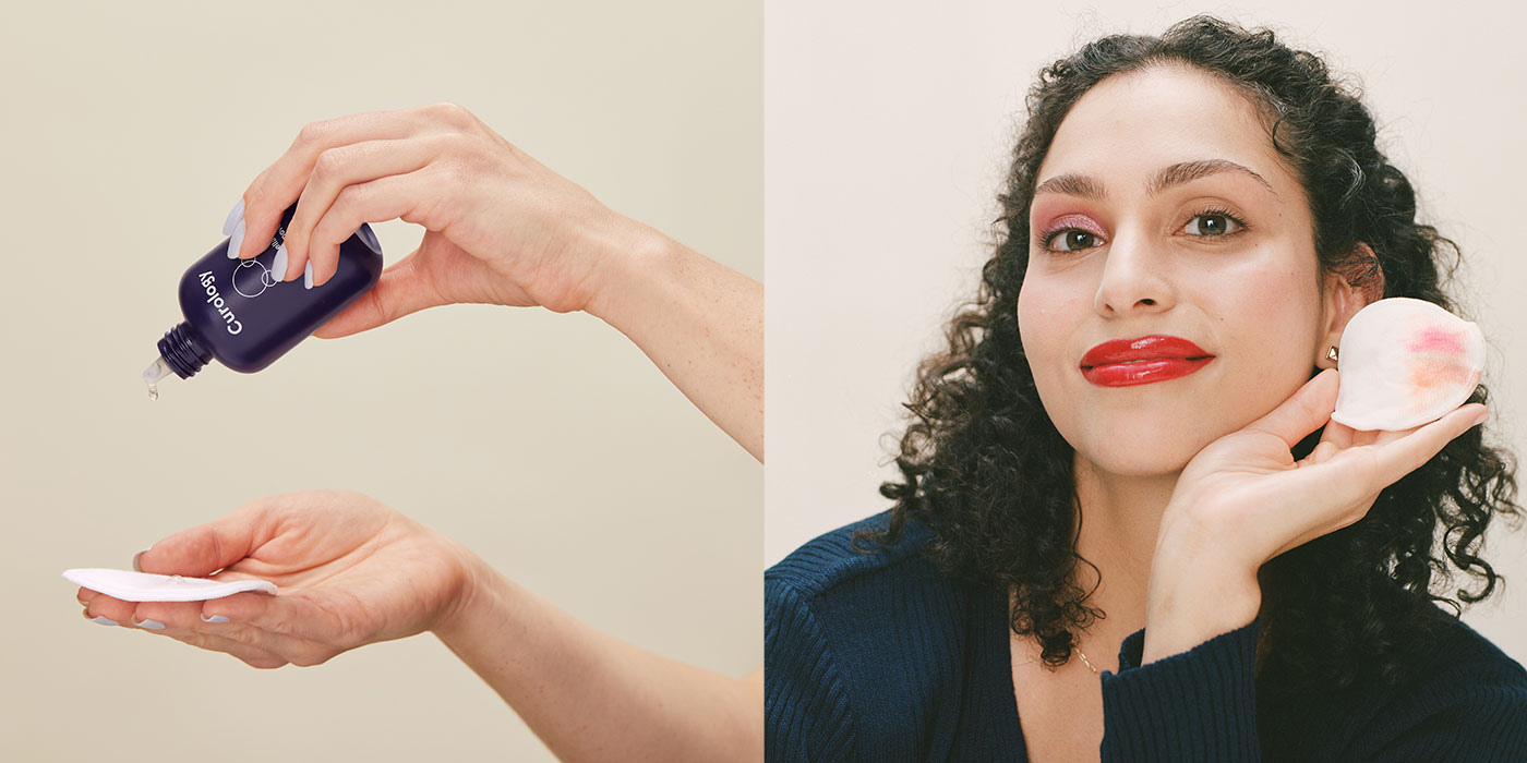 Image of woman cleansing with Curology Micellar Makeup Remover
