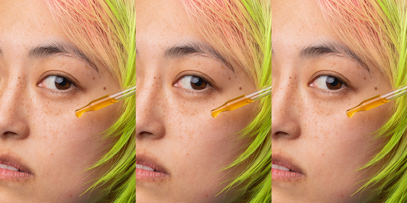 A face with a pipette full of oil. 