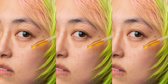 A face with a pipette full of oil.