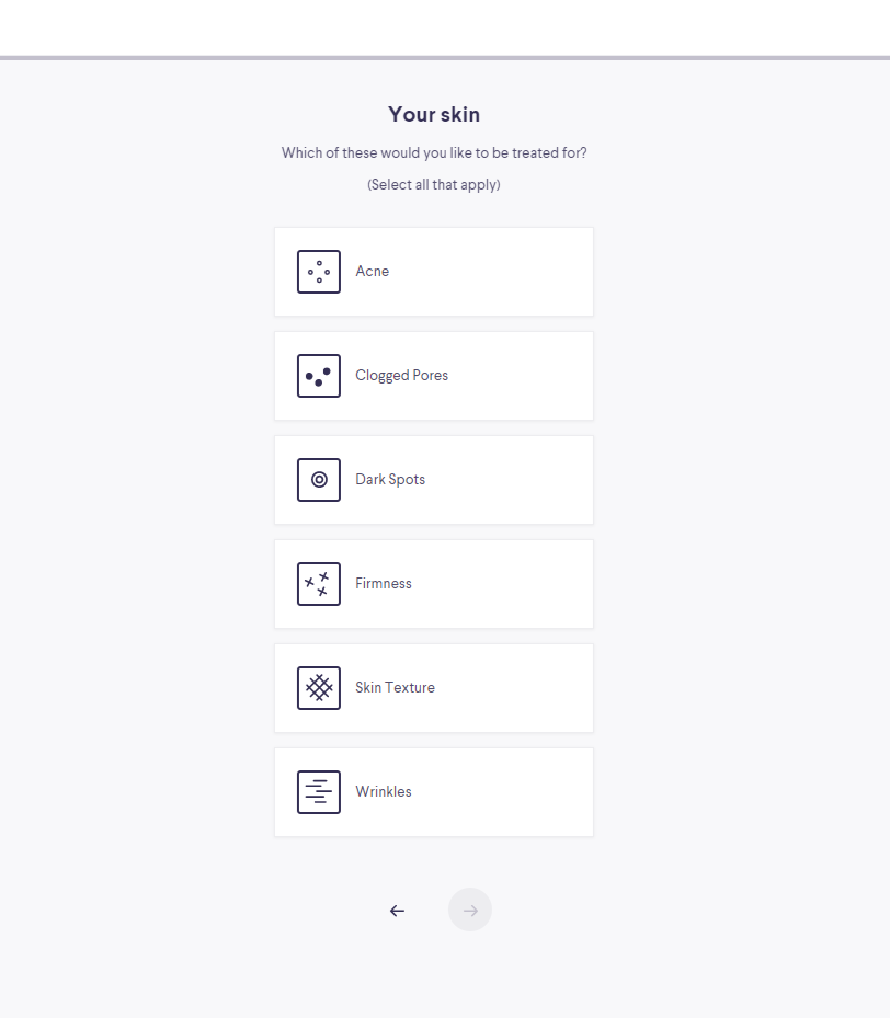 "Your skin" Curology quiz