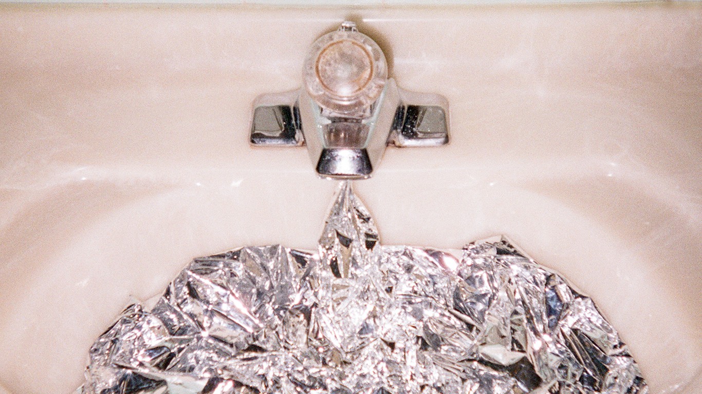 Sink filled with aluminum foil 