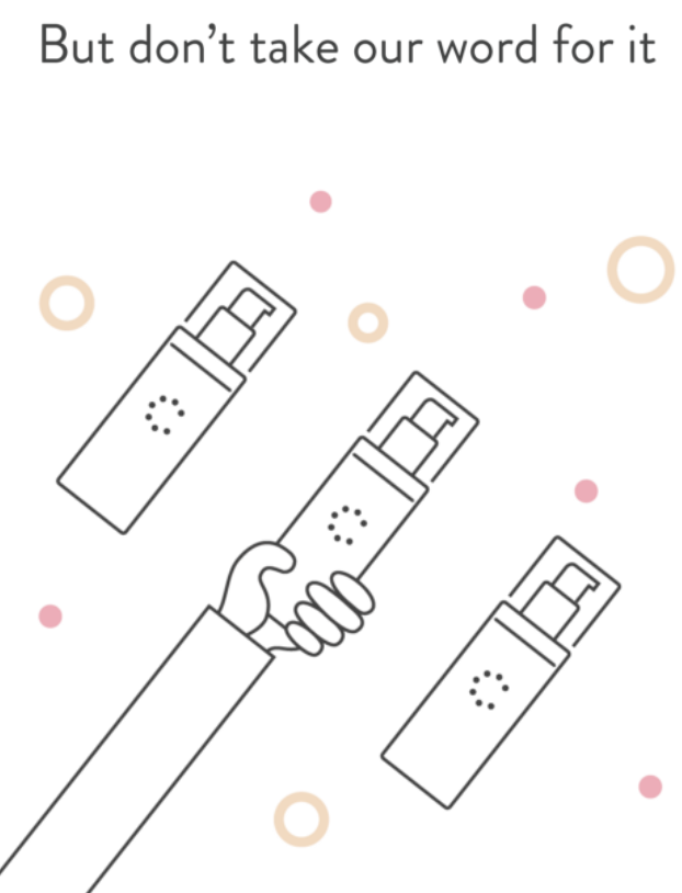 Graphic of skincare provider with text that says "but don't take our word for it"