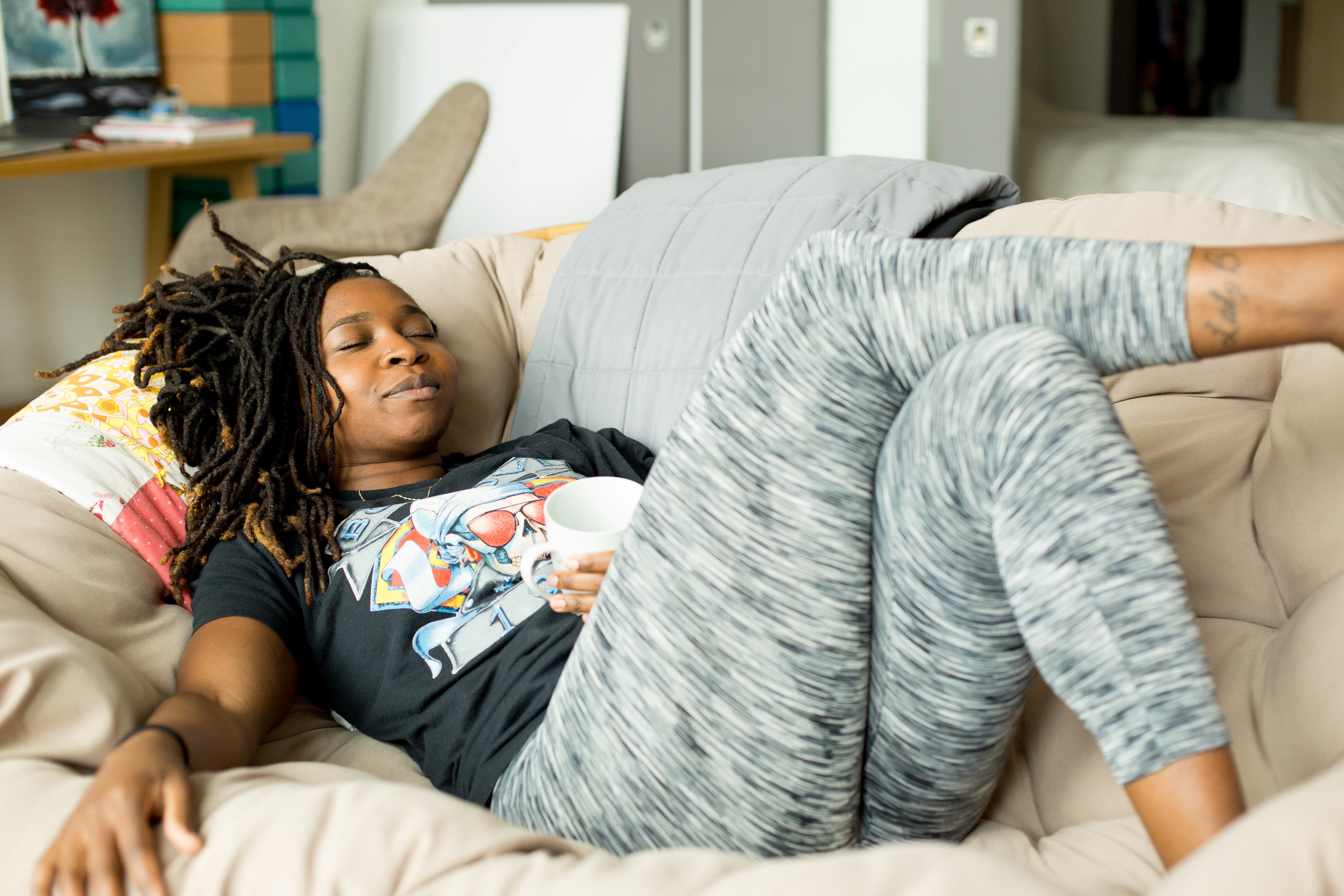 Woman sleeping on couch
