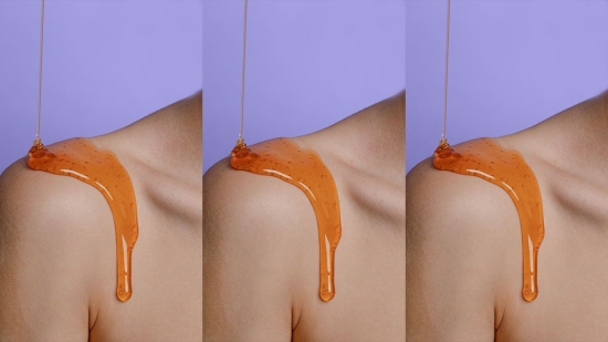Three images of jelly dripping on shoulder