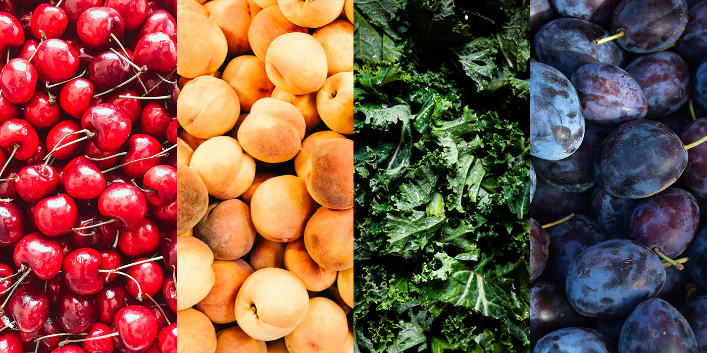 Collage of fresh fruits and vegetables 